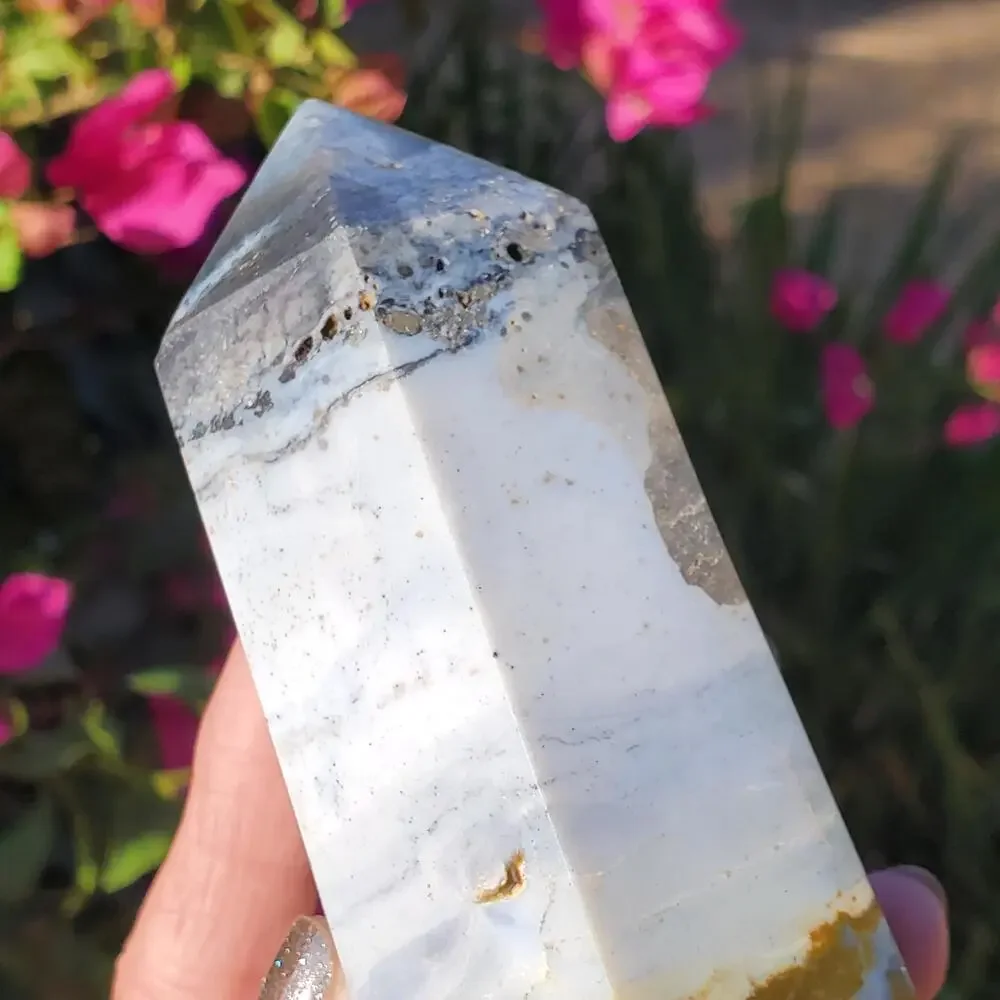 Ocean Jasper Blue Pink Druzy Sea Crystal Tower Point 508 grams